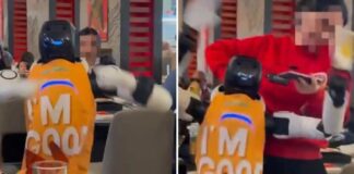 Robot camarero ‘se rebela’ en un restaurante, destroza una mesa y comienza a bailar