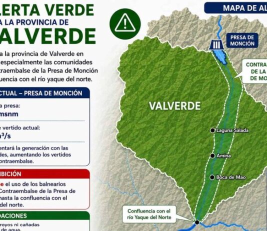 Emiten alerta verde para la provincia Valverde y prohíben uso de balnearios por caudal de presa